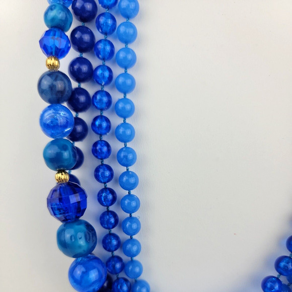 Vintage Blue Shades Bead Necklace 4 Strands Gold Tone Caps Graduated Round - Picture 4 of 12